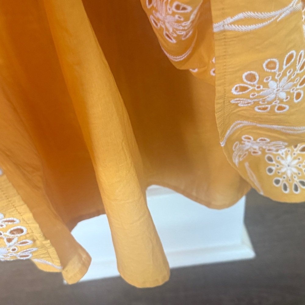 LOFT NWT Mustard Yellow Embroidered Oversized Flutter Sleeve Dress XS - Picture 6 of 9